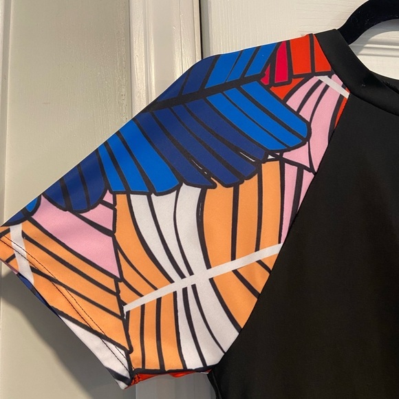 Black Colorblock Short Sleeve Crew Neck Swim Dress Size 1XL Modest Bralette - Picture 4 of 9